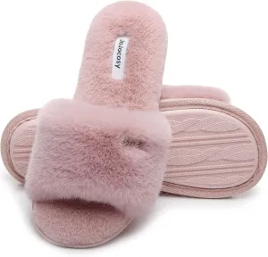 Rabbit Model Ladys Comfortable Fuzzy Memory Foam Scuff Womens Fashion Plush Peep-Toe Relaxing Indoor Slippers