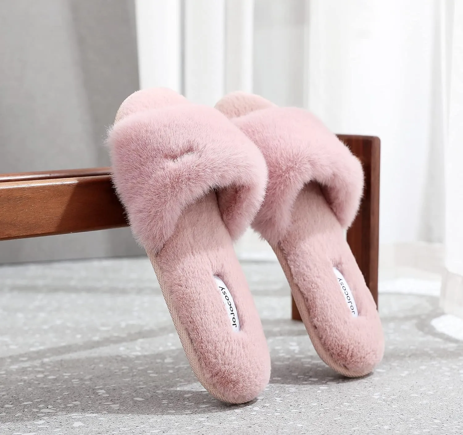 Rabbit Model Ladys Comfortable Fuzzy Memory Foam Scuff Womens Fashion Plush Peep-Toe Relaxing Indoor Slippers