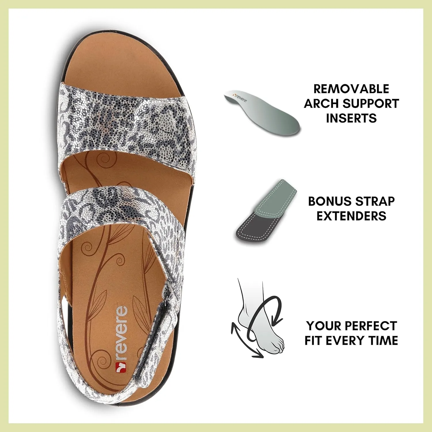 Revere Como Womens Sandals with Back Strap - Premium Leather, Adjustable Fit, Orthotic-Friendly, Shock-Absorbing - Stylish & Comfortable for Travel & Daily Wear