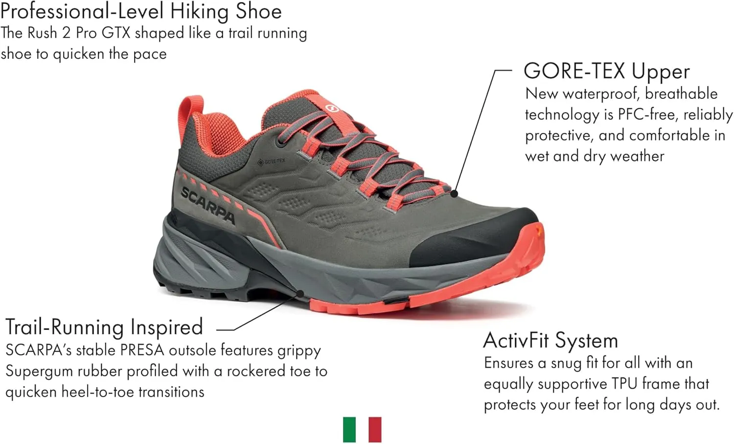 SCARPA Women's Rush 2 Pro GTX Waterproof Gore-Tex Hiking Shoes