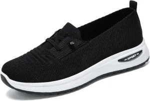 Slip On Orthopedic Shoes for Women Breathable Slip On Arch Support Non-Slip Sneakers Mesh Knitted Woven Low Top Walking Shoes Wide Width Soft Sole Shoe