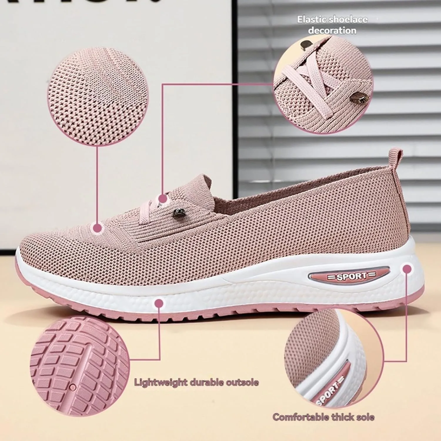 Slip On Orthopedic Shoes for Women Breathable Slip On Arch Support Non-Slip Sneakers Mesh Knitted Woven Low Top Walking Shoes Wide Width Soft Sole Shoe
