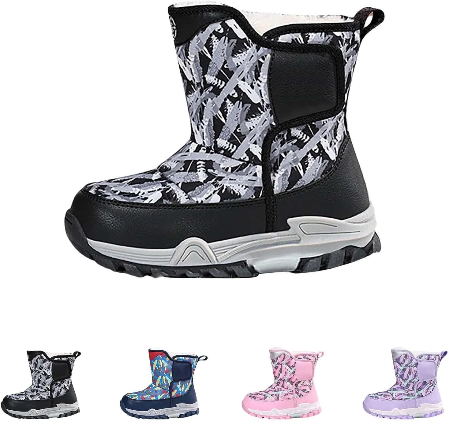 Snow Boots for Kids Boys Winter Warm Wateroof Insulated Fleece Lined Big Kids Cozy Outdoor Sneaker Hiking Boot