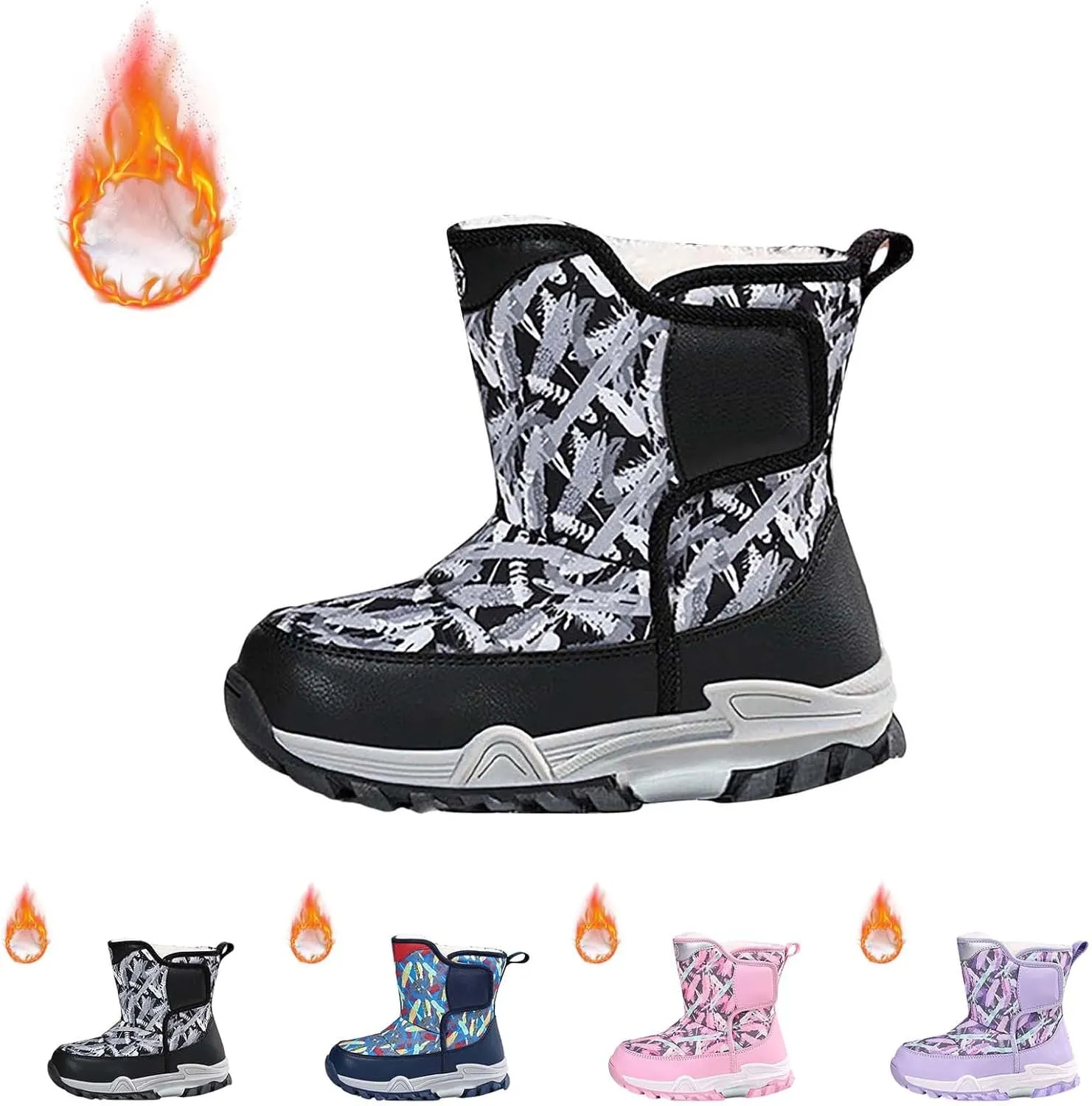 Snow Boots for Kids Boys Winter Warm Wateroof Insulated Fleece Lined Big Kids Cozy Outdoor Sneaker Hiking Boot