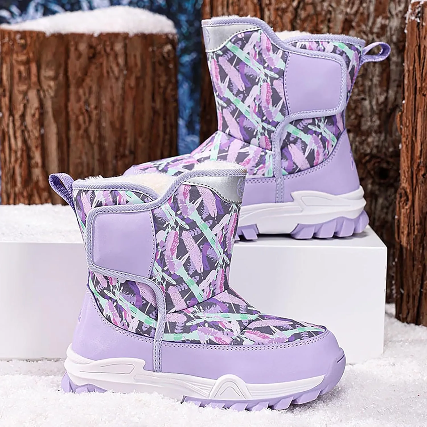 Snow Boots for Kids Boys Winter Warm Wateroof Insulated Fleece Lined Big Kids Cozy Outdoor Sneaker Hiking Boot