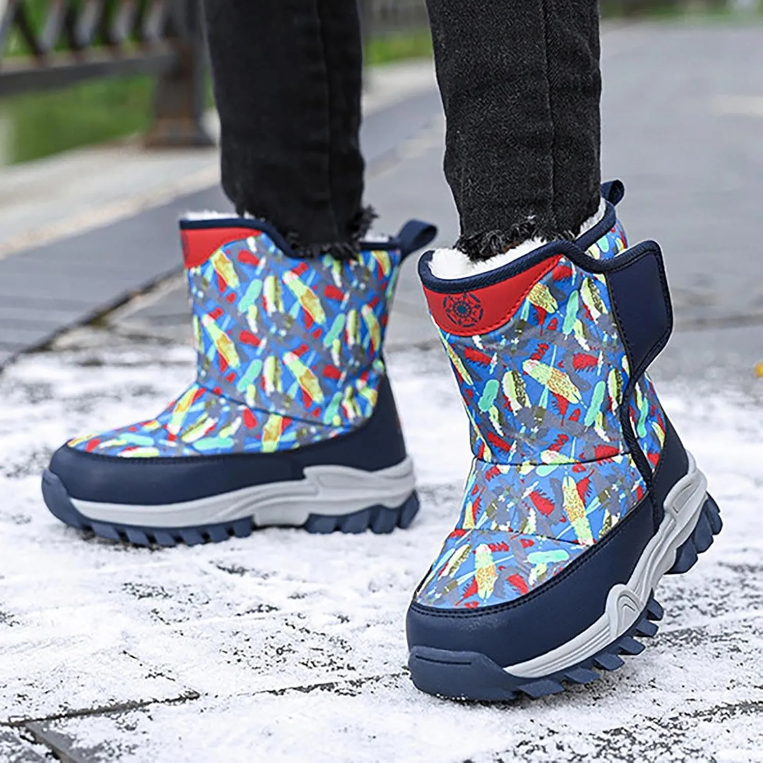 Snow Boots for Kids Boys Winter Warm Wateroof Insulated Fleece Lined Big Kids Cozy Outdoor Sneaker Hiking Boot