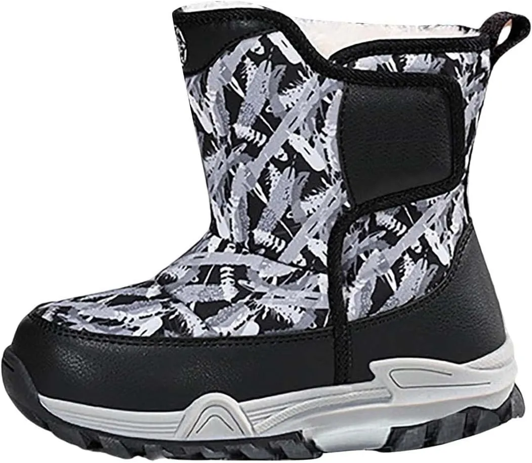 Snow Boots for Kids Boys Winter Warm Wateroof Insulated Fleece Lined Big Kids Cozy Outdoor Sneaker Hiking Boot