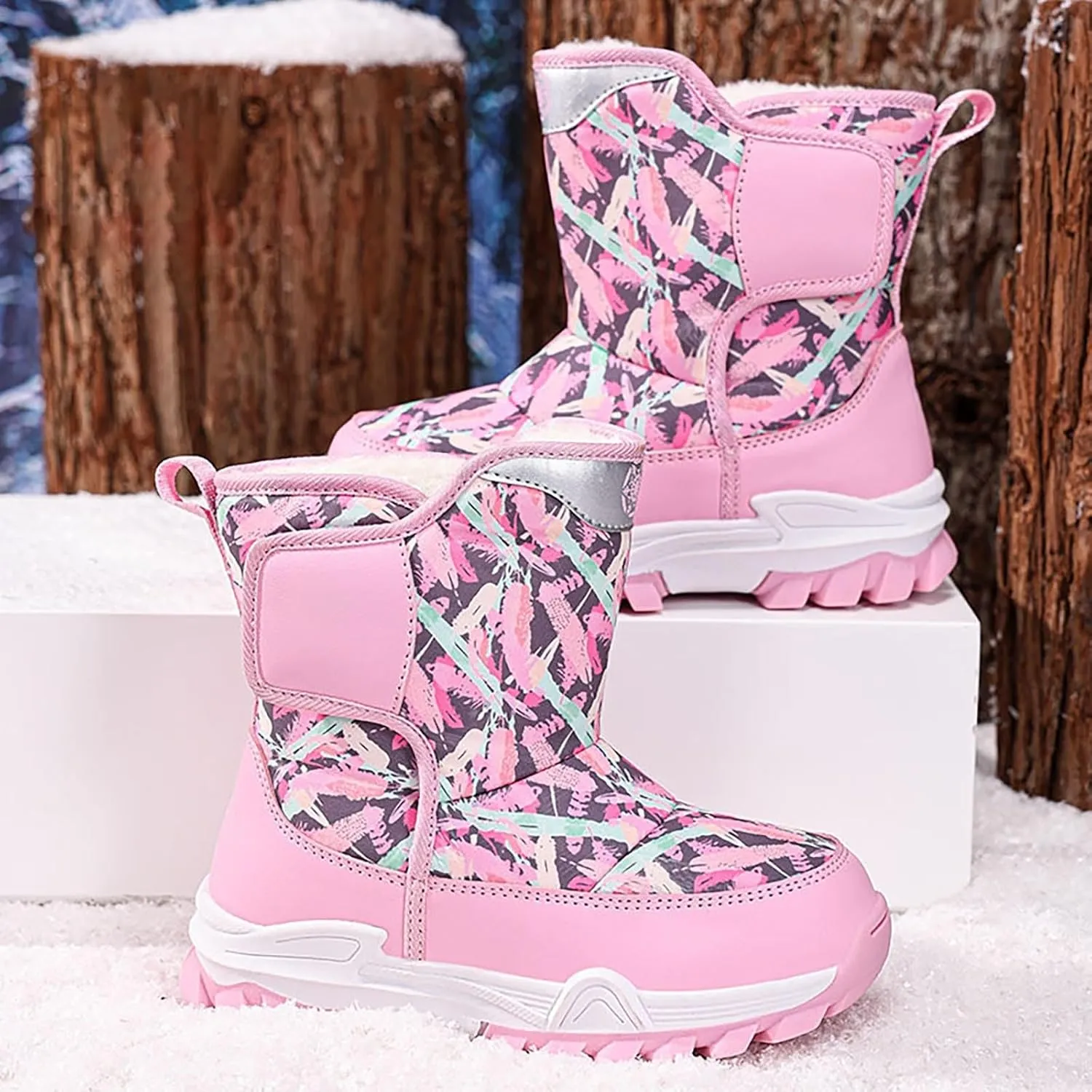 Snow Boots for Kids Boys Winter Warm Wateroof Insulated Fleece Lined Big Kids Cozy Outdoor Sneaker Hiking Boot