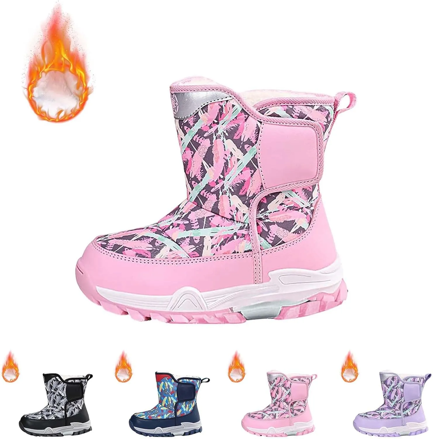 Snow Boots for Kids Boys Winter Warm Wateroof Insulated Fleece Lined Big Kids Cozy Outdoor Sneaker Hiking Boot