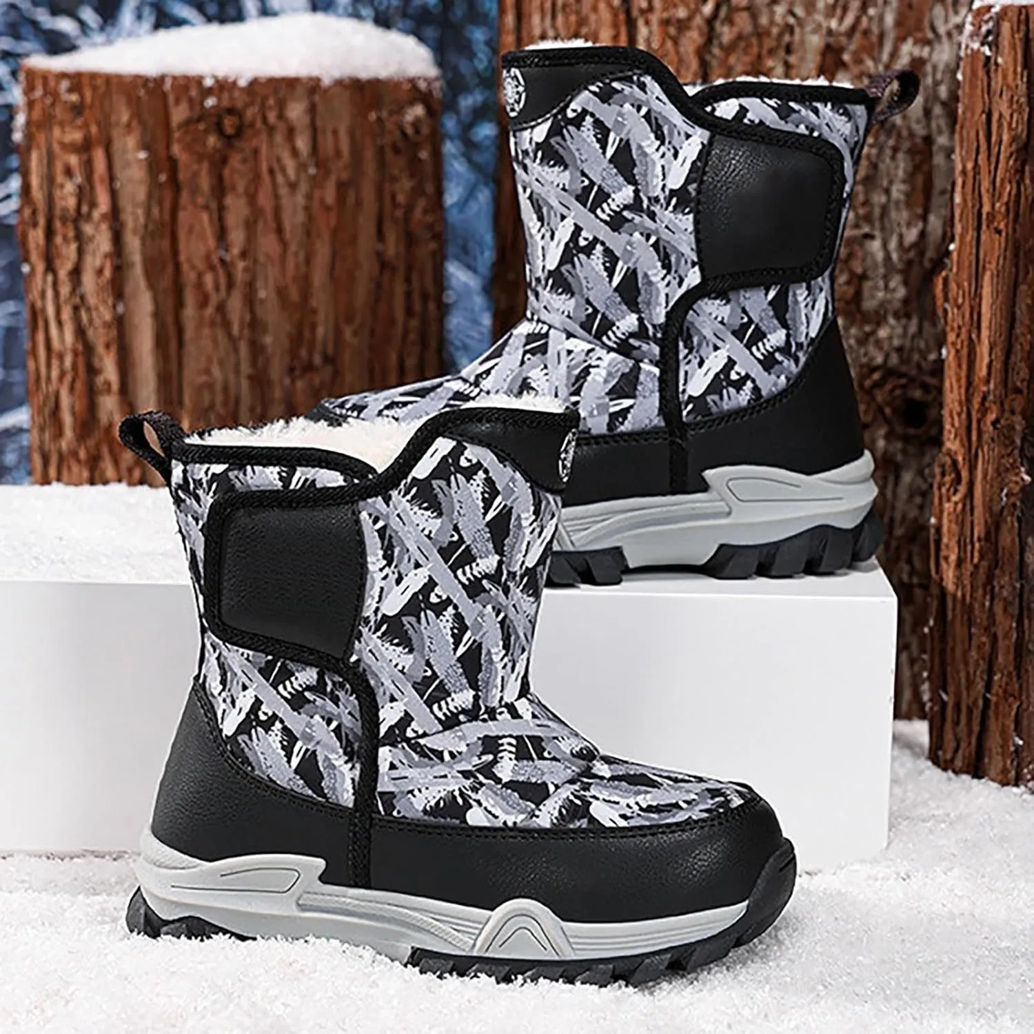 Snow Boots for Kids Boys Winter Warm Wateroof Insulated Fleece Lined Big Kids Cozy Outdoor Sneaker Hiking Boot