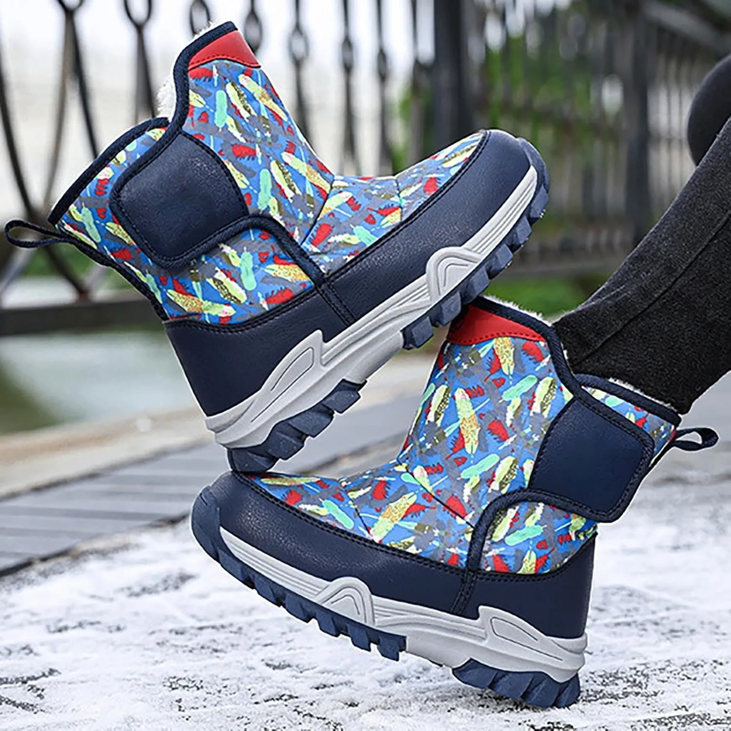 Snow Boots for Kids Boys Winter Warm Wateroof Insulated Fleece Lined Cozy Comfortable Outdoor Hiking Sneaker