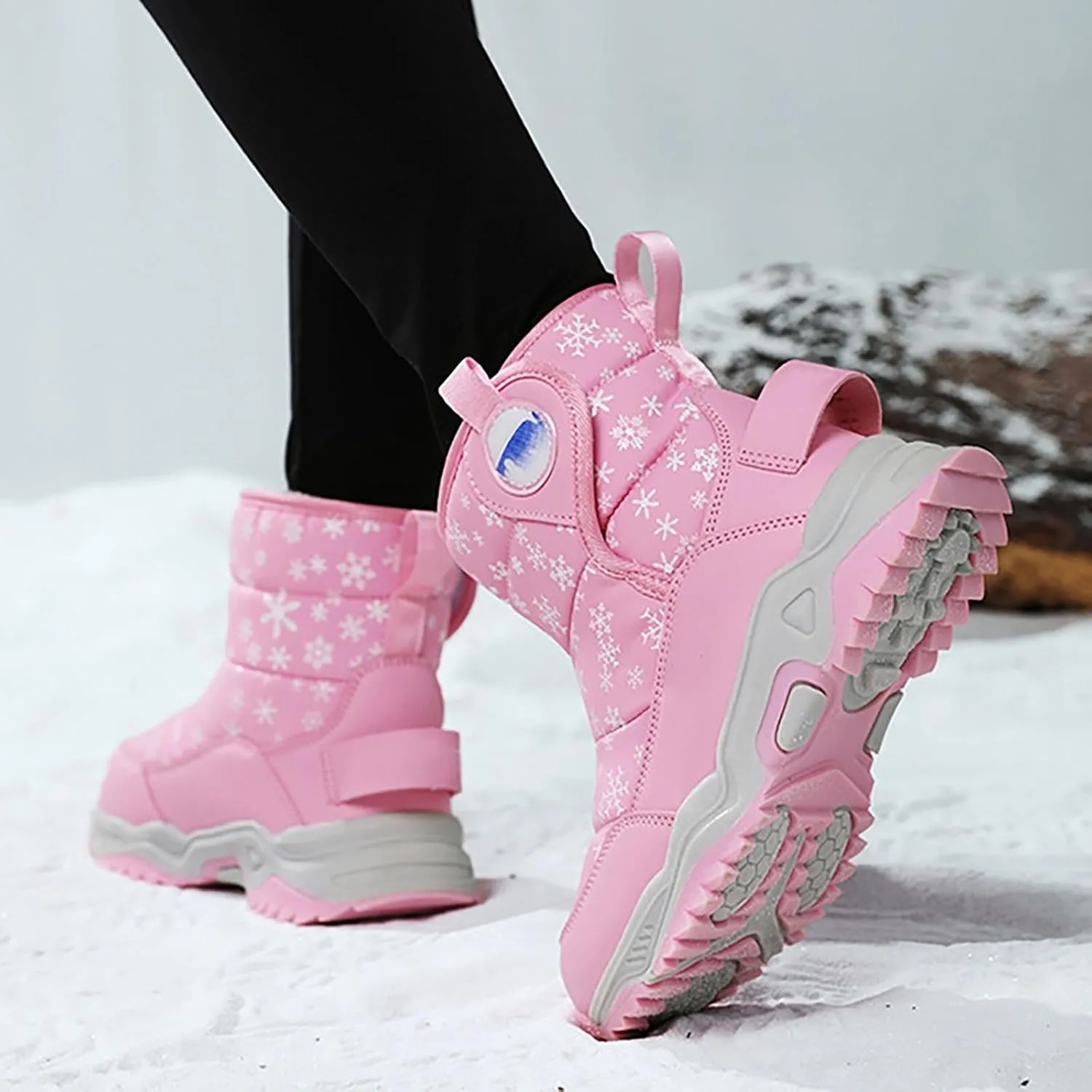 Snow Boots for Kids Boys Winter Warm Wateroof Insulated Fleece Lined Cozy Comfortable Outdoor Hiking Sneaker