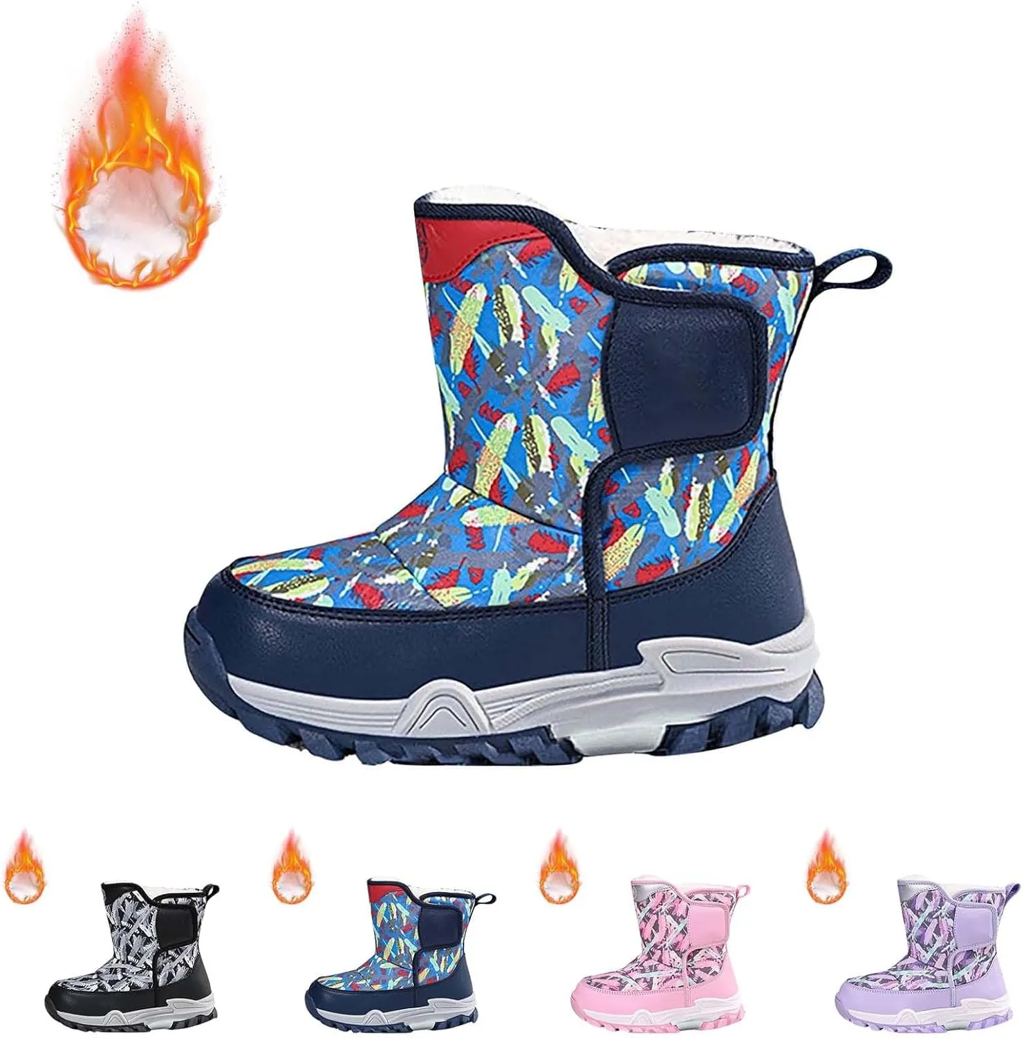 Snow Boots for Kids Boys Winter Warm Wateroof Insulated Fleece Lined Cozy Comfortable Outdoor Hiking Sneaker