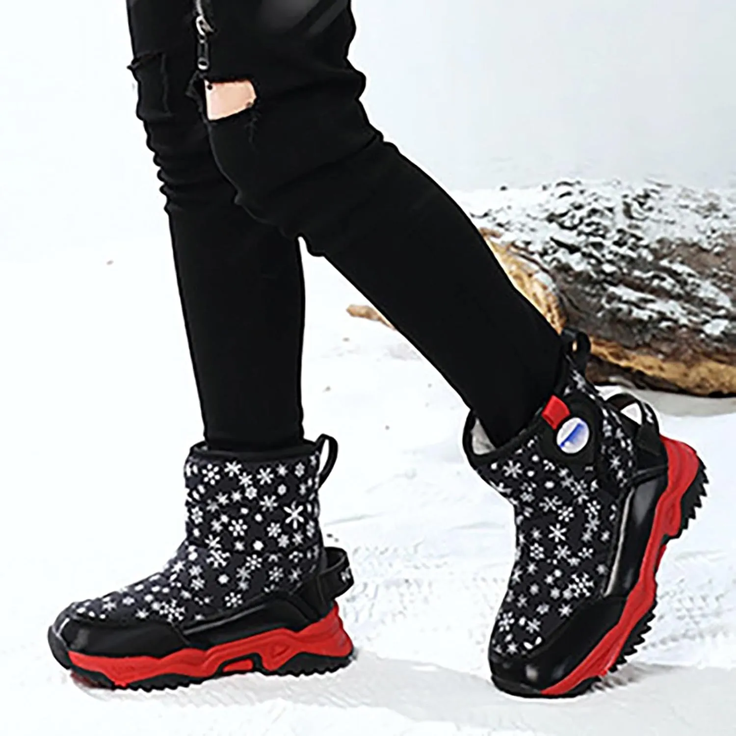 Snow Boots for Kids Boys Winter Warm Wateroof Insulated Fleece Lined Cozy Comfortable Outdoor Hiking Sneaker