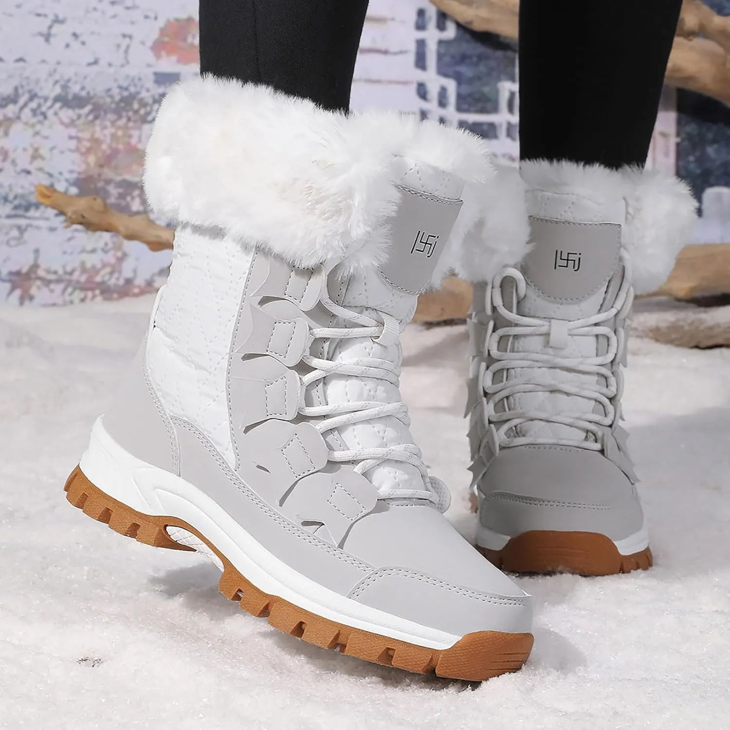 Snow Boots for Women Winter Thick Bottom Non Slip Boots Plus Velvet Warm Boots Lace Up Mid Calf Snow Rain Boots