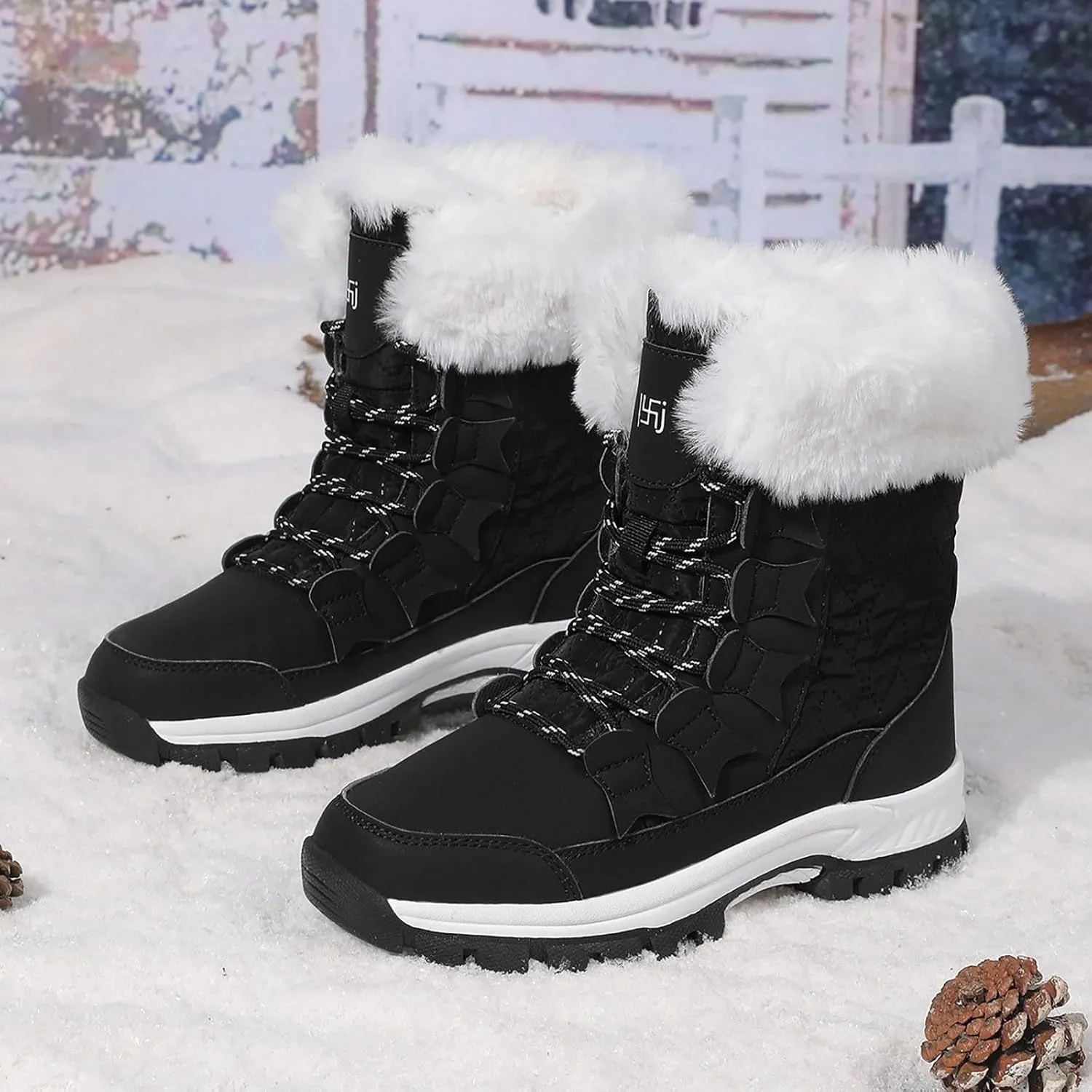 Snow Boots for Women Winter Thick Bottom Non Slip Boots Plus Velvet Warm Boots Lace Up Mid Calf Snow Rain Boots