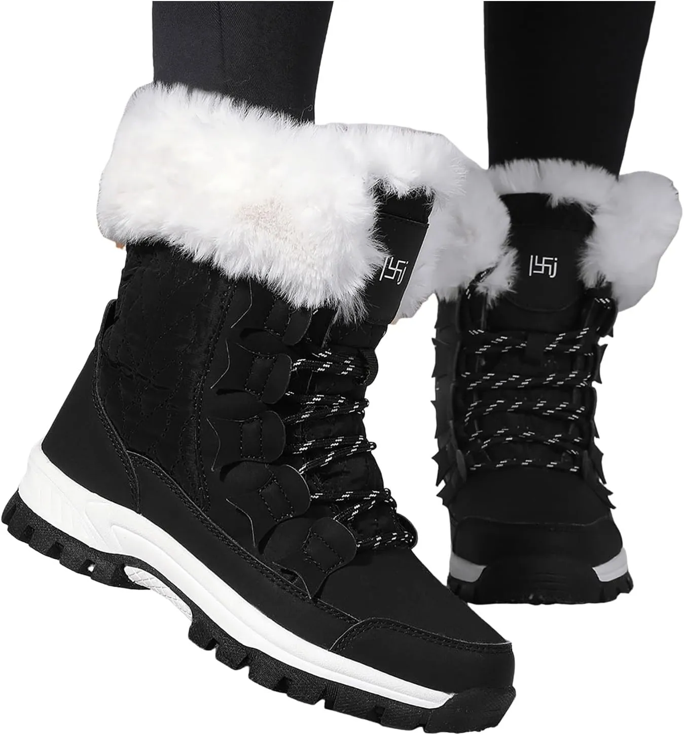 Snow Boots for Women Winter Thick Bottom Non Slip Boots Plus Velvet Warm Boots Lace Up Mid Calf Snow Rain Boots