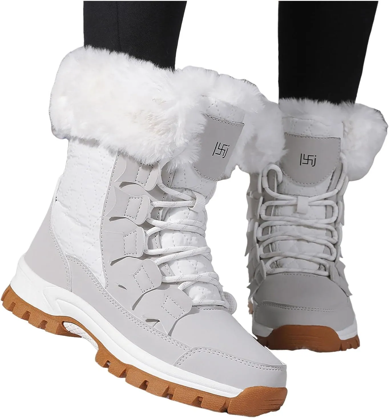 Snow Boots for Women Winter Thick Bottom Non Slip Boots Plus Velvet Warm Boots Lace Up Mid Calf Snow Rain Boots