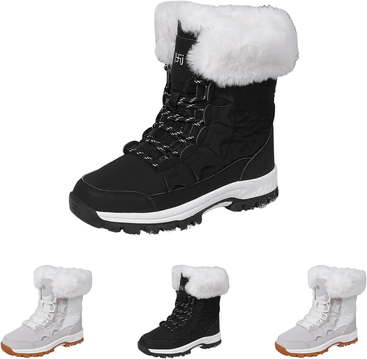 Snow Boots for Women Winter Thick Bottom Non Slip Boots Plus Velvet Warm Boots Lace Up Mid Calf Snow Rain Boots