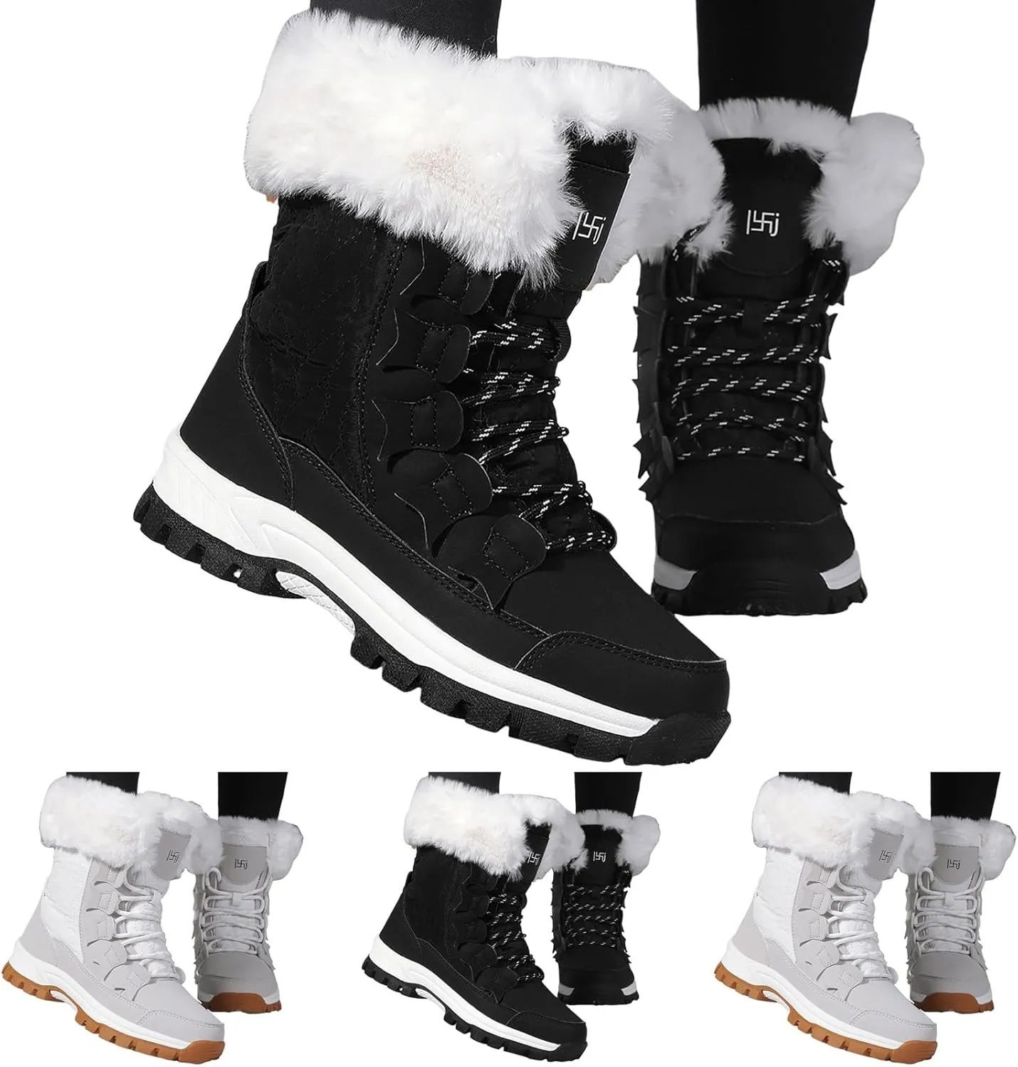 Snow Boots for Women Winter Thick Bottom Non Slip Boots Plus Velvet Warm Boots Lace Up Mid Calf Snow Rain Boots