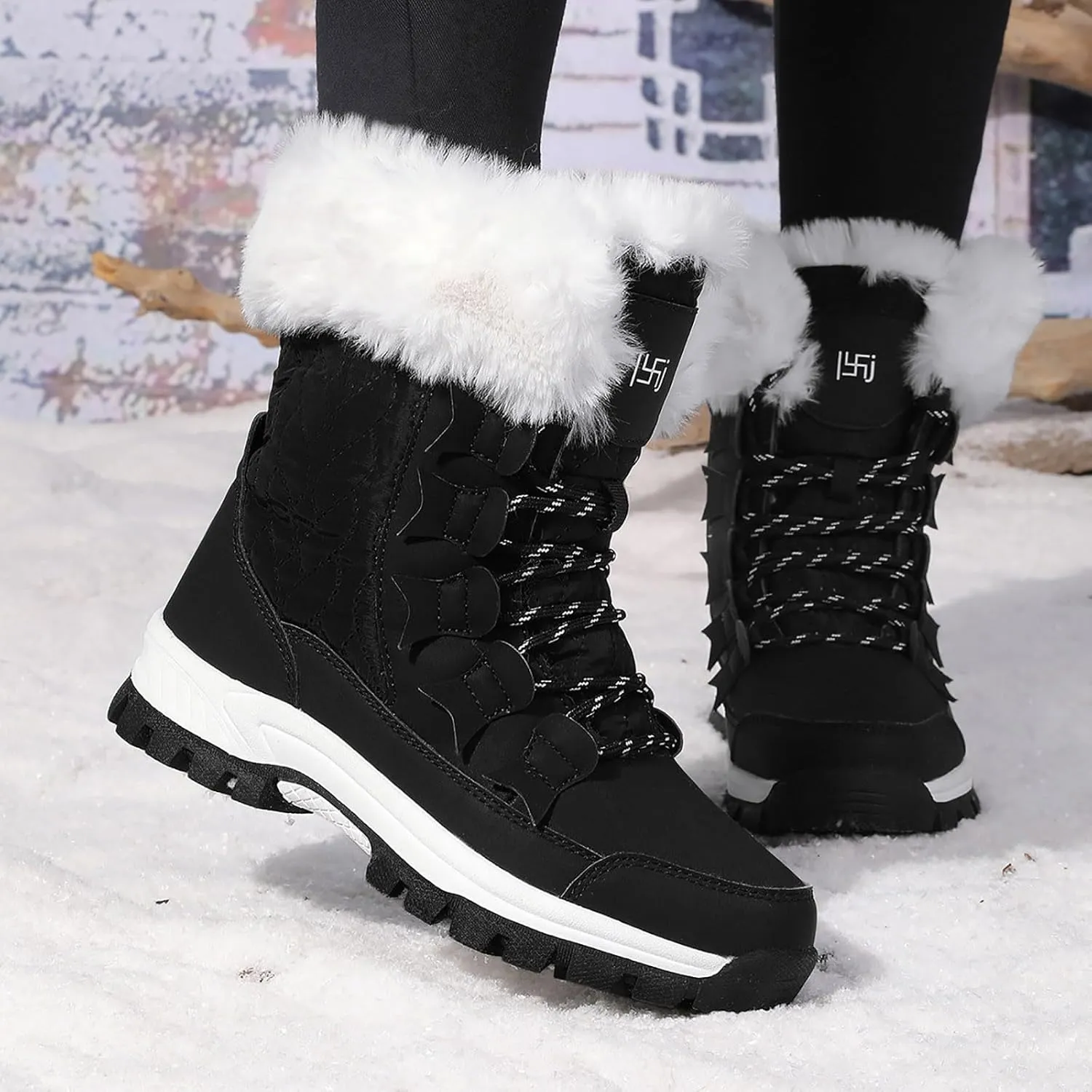 Snow Boots for Women Winter Thick Bottom Non Slip Boots Plus Velvet Warm Boots Lace Up Mid Calf Snow Rain Boots