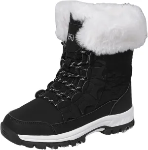 Snow Boots for Women Winter Thick Bottom Non Slip Boots Plus Velvet Warm Boots Lace Up Mid Calf Snow Rain Boots
