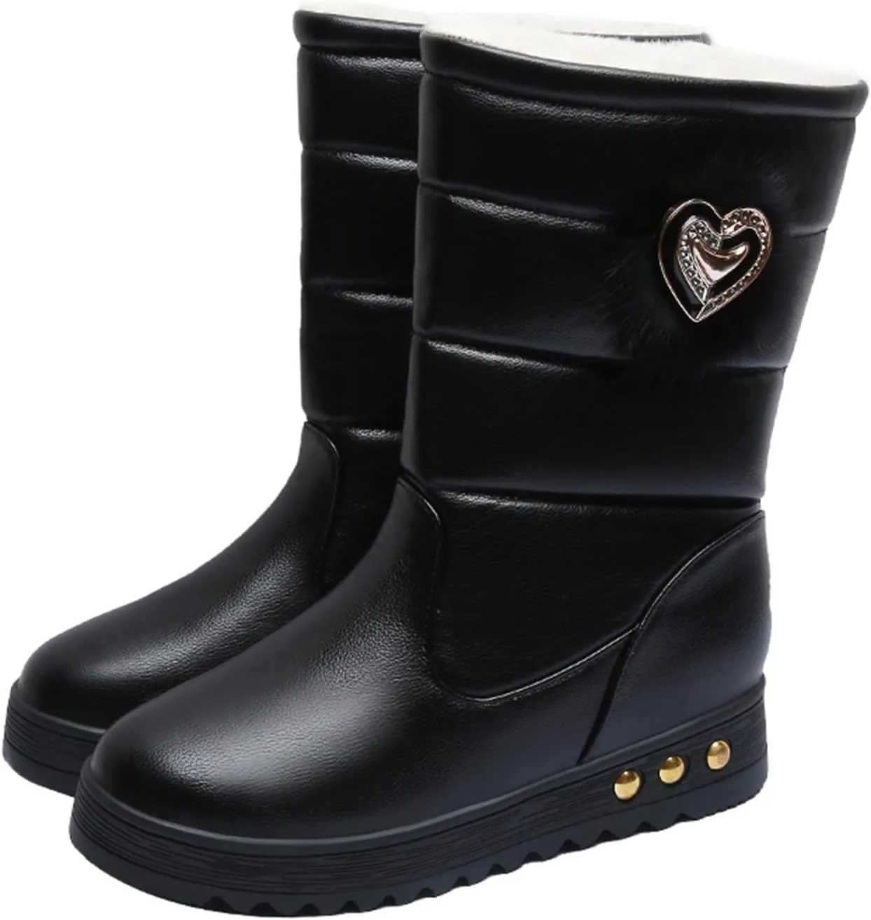 Solid Color Leather Snow Boots for Women Winter Plush Warm Flat Bottom Boots Cold Proof Insulated Snow Boots