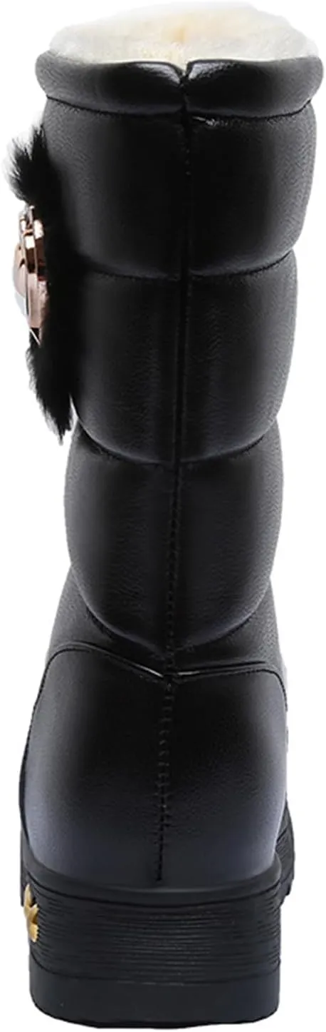 Solid Color Leather Snow Boots for Women Winter Plush Warm Flat Bottom Boots Cold Proof Insulated Snow Boots