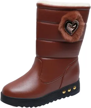 Solid Color Leather Snow Boots for Women Winter Plush Warm Flat Bottom Boots Cold Proof Insulated Snow Boots