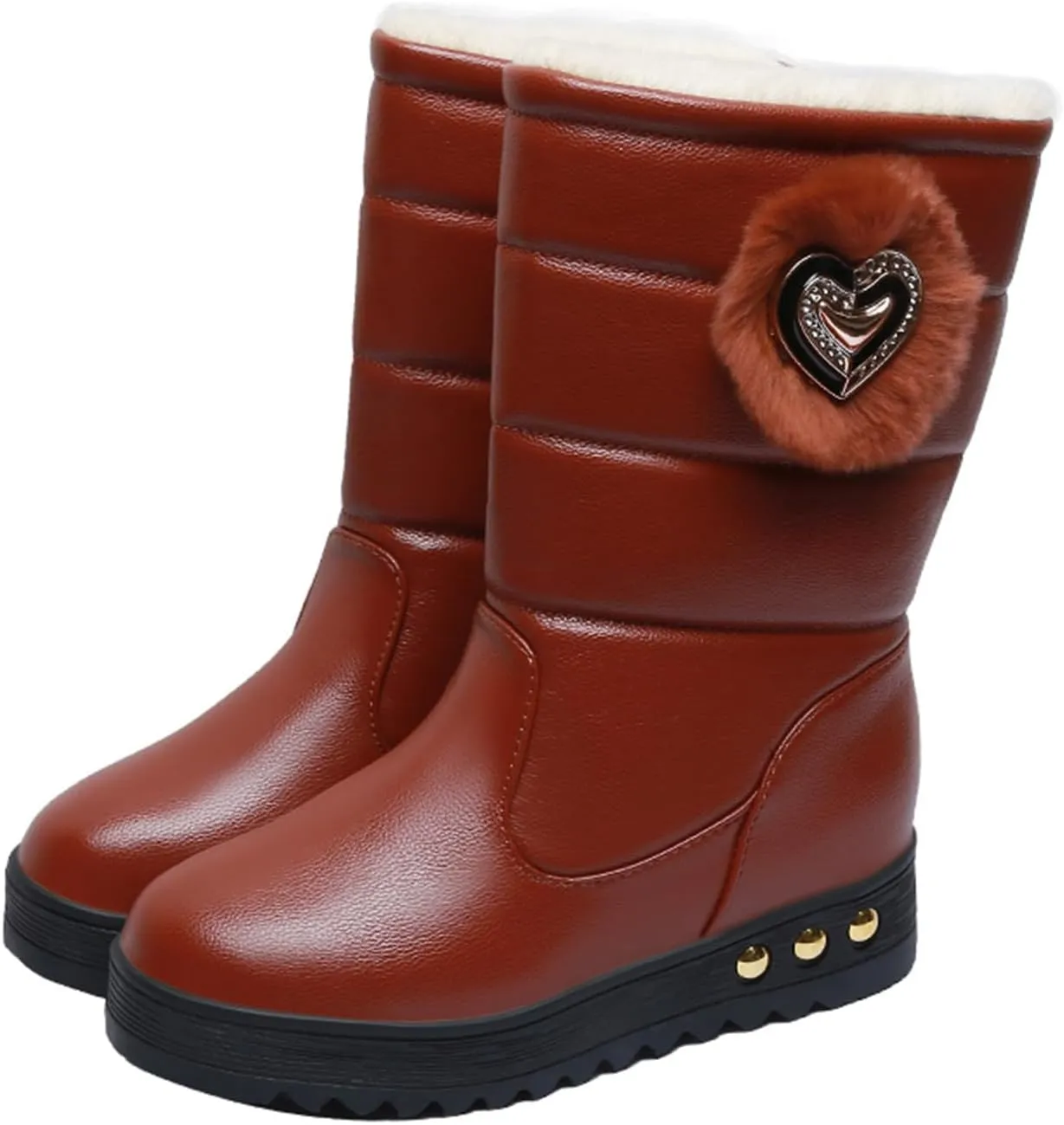 Solid Color Leather Snow Boots for Women Winter Plush Warm Flat Bottom Boots Cold Proof Insulated Snow Boots