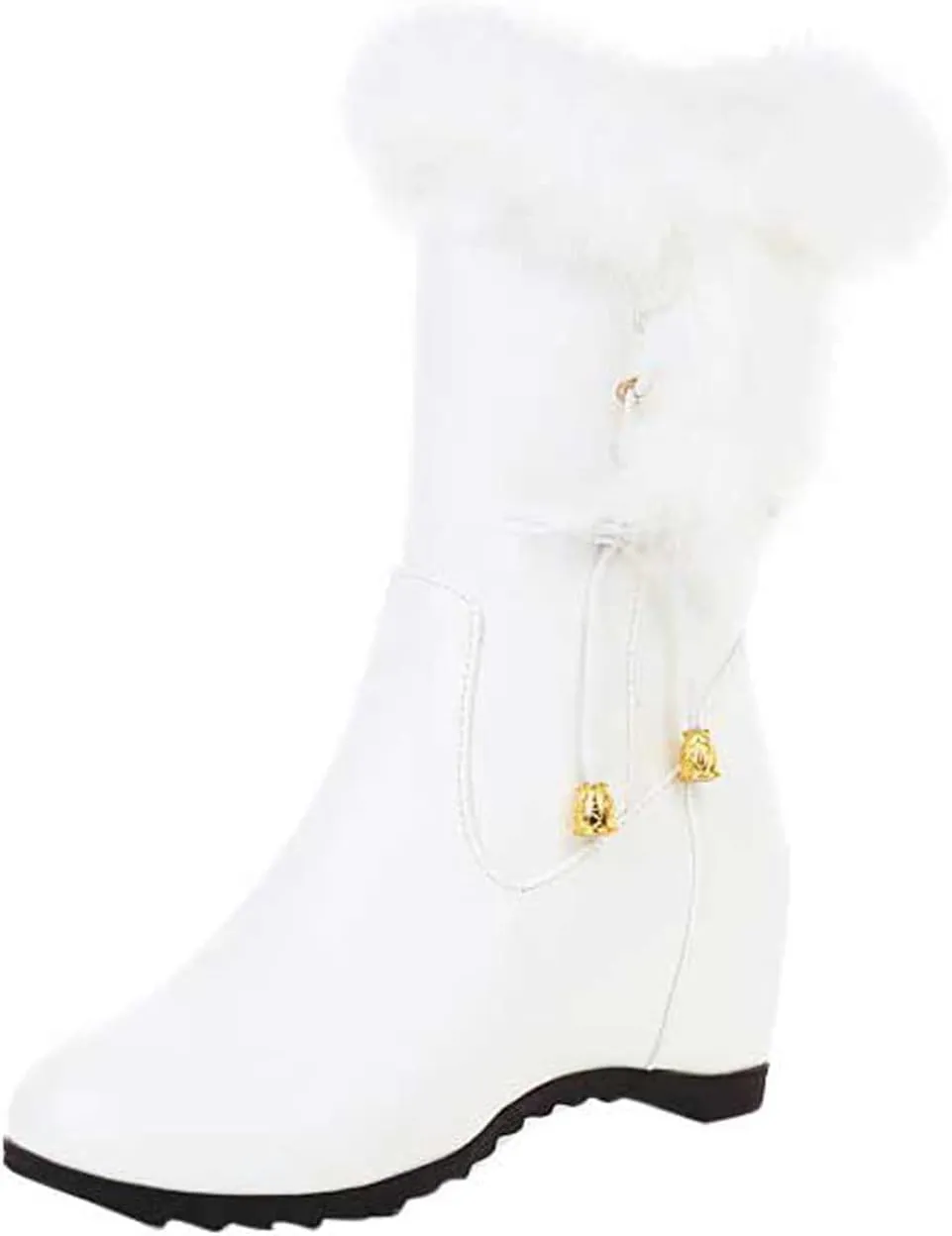 Solid Leather Boots for Women Plush Side Zipper Wedge Boots Water Proof Winter Wide Width Snow Boots for Women