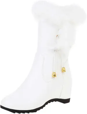Solid Leather Boots for Women Plush Side Zipper Wedge Boots Water Proof Winter Wide Width Snow Boots for Women