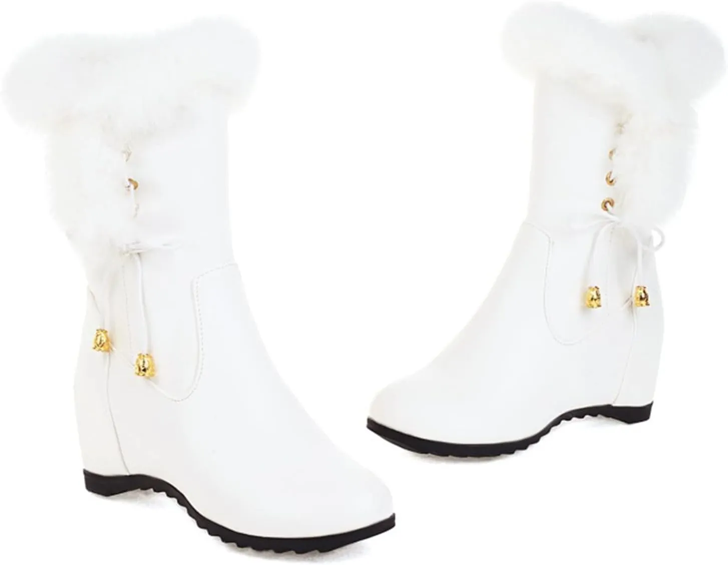 Solid Leather Boots for Women Plush Side Zipper Wedge Boots Water Proof Winter Wide Width Snow Boots for Women