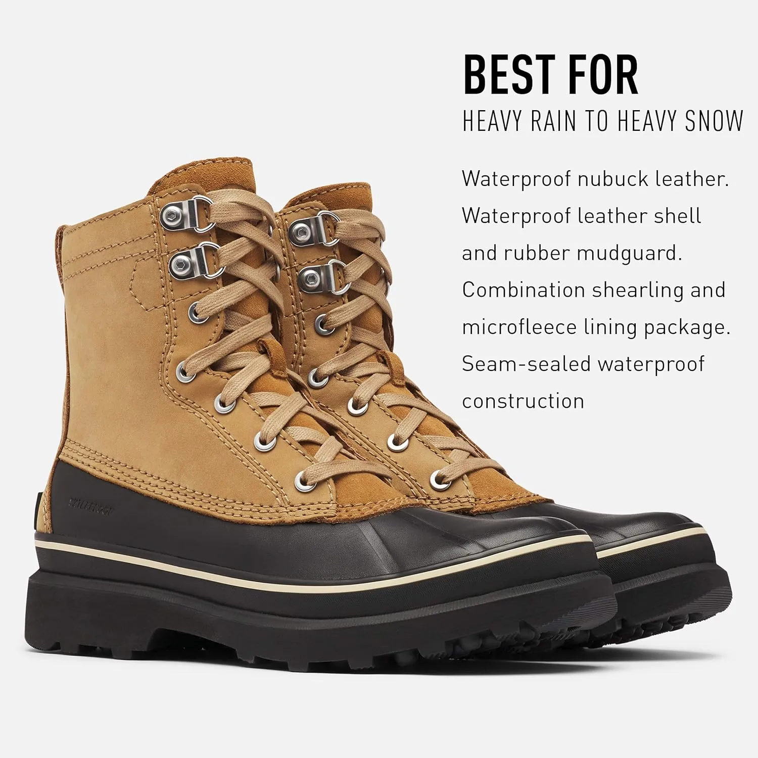 Sorel Men's Caribou Storm WP Boot - Rain and Wind - Waterproof - Buff