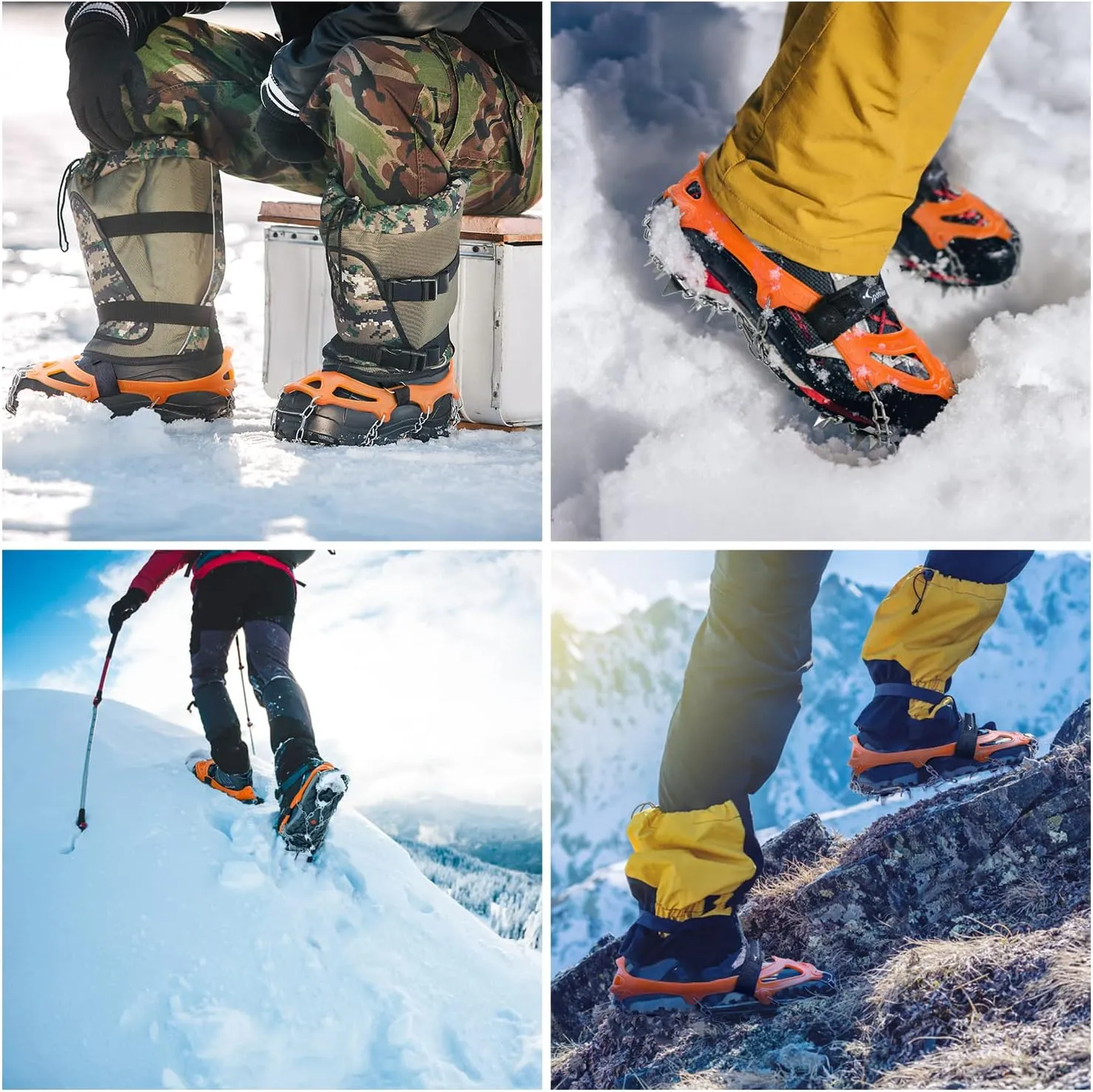 Sportneer Crampons, Traction Cleats Ice Snow Grips with 19 Stainless Steel Spikes, Ice Cleats Traction Snow Grips for Boots Shoes, Crampons Ice Cleats for Women Men Hiking Jogging Climbing And Fishing