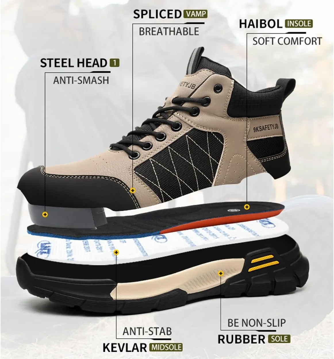 Steel Toe Boots for Men Women Safety Boots Indestructible Composite Toe Boots Lightweight Construction Steel Toe Shoes