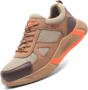 Steel Toe Sneakers for Men,Casual Breathable Work Boots for Men Steel Toe,Indestructible Safety Shoes for Men Composite Toe Lightweight,Slip-Resistant Outsole (Color : Orange, Size : 9.5)
