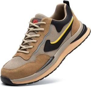 Steel Toe Tennis Shoes for Men,Lightweight Breathable Composite Safety Toe Shoes for Men,Comfortable Slip Resistant Work Boots for Men Steel Toe,Indestructible (Color : Brown, Size : 6.5)