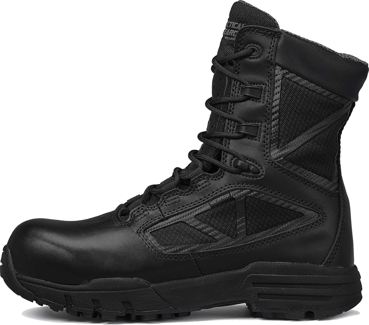 Tactical Research Chrome TR998Z WP CT 8 Waterproof Black Tactical Boots for Men with Zipper - Featuring Composite Safety Toe, BBP Membrane, and StreetNav Traction Outsole