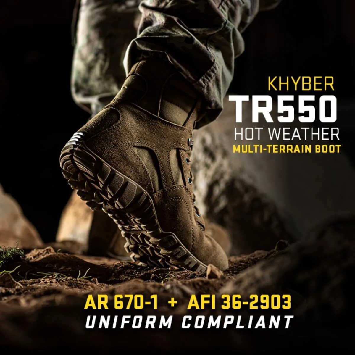 TACTICAL RESEARCH Khyber TR550 8 Army OCP ACU Lightweight Hot Weather Mountain Hybrid Combat Boots For Men - Coyote Brown Cattlehide Leather and Nylon Military Boots