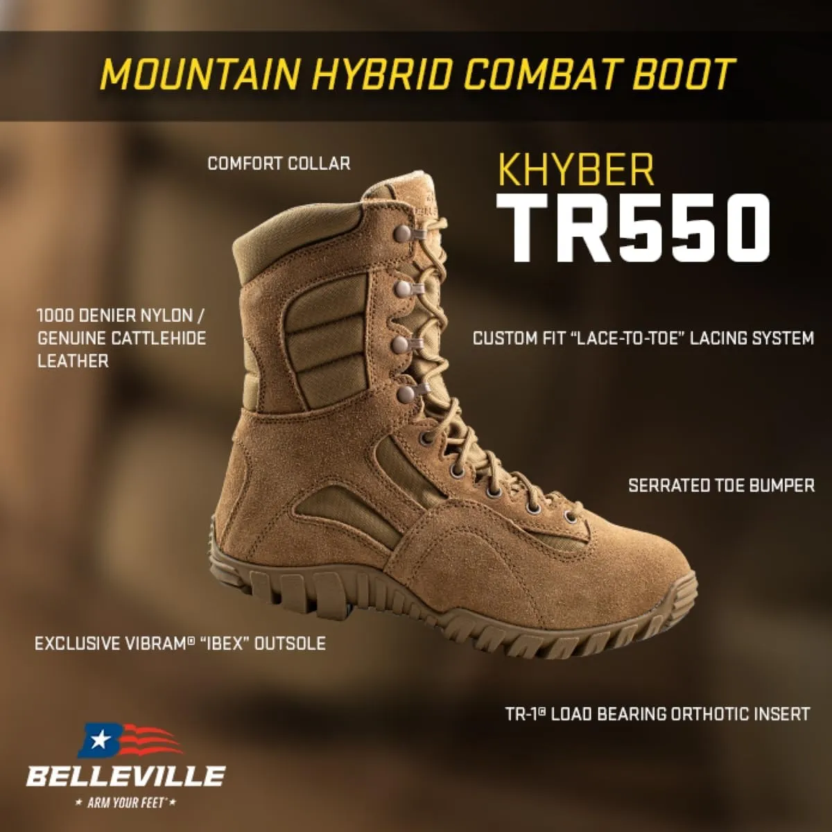 TACTICAL RESEARCH Khyber TR550 8 Army OCP ACU Lightweight Hot Weather Mountain Hybrid Combat Boots For Men - Coyote Brown Cattlehide Leather and Nylon Military Boots