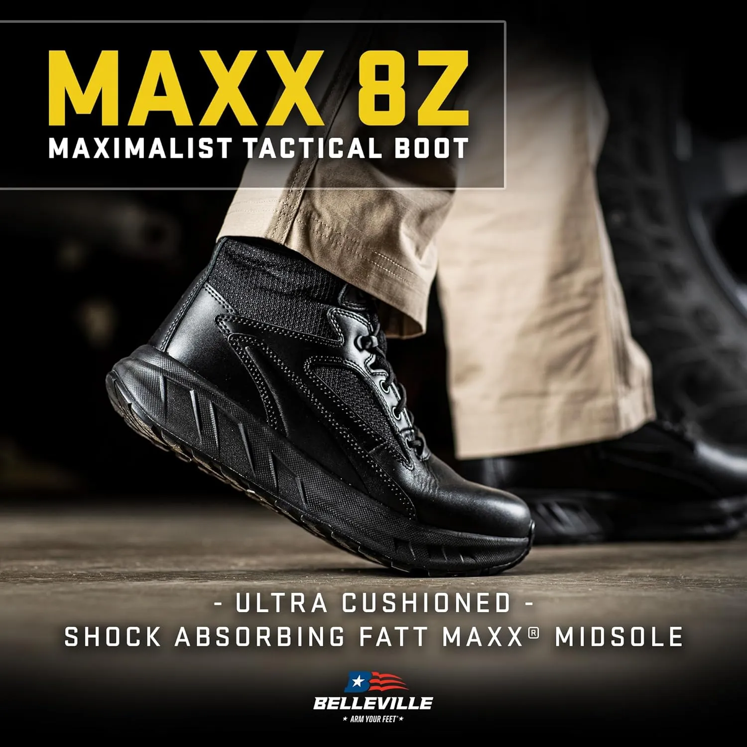 Tactical Research MAXX 8Z 8 Ultra-Cushioned Maximalist Black Tactical Boots for Men with Zipper - Designed for Police, EMS, and Security with Slip-Resistant Vibram Outsole