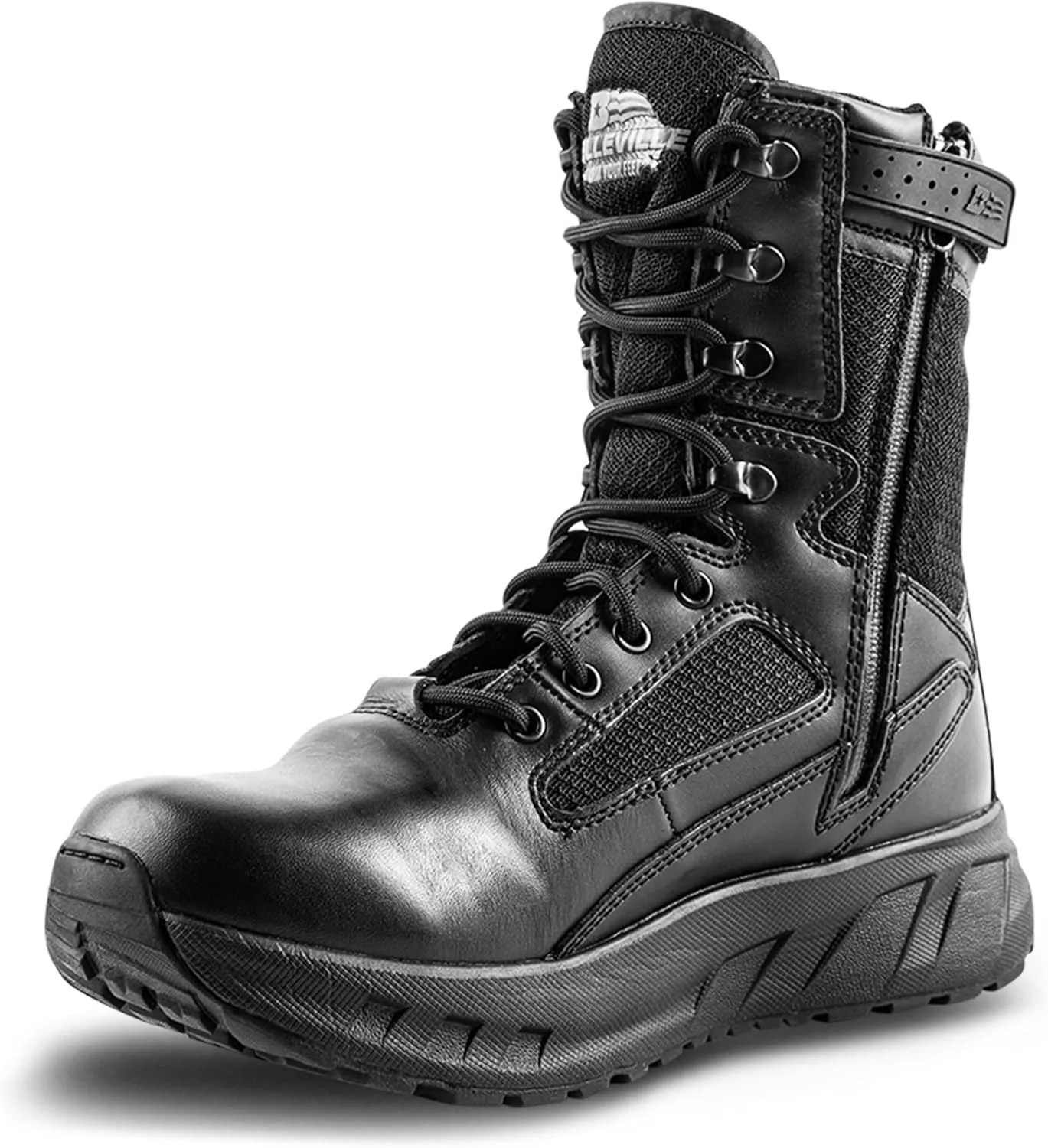 Tactical Research MAXX 8Z 8 Ultra-Cushioned Maximalist Black Tactical Boots for Men with Zipper - Designed for Police, EMS, and Security with Slip-Resistant Vibram Outsole
