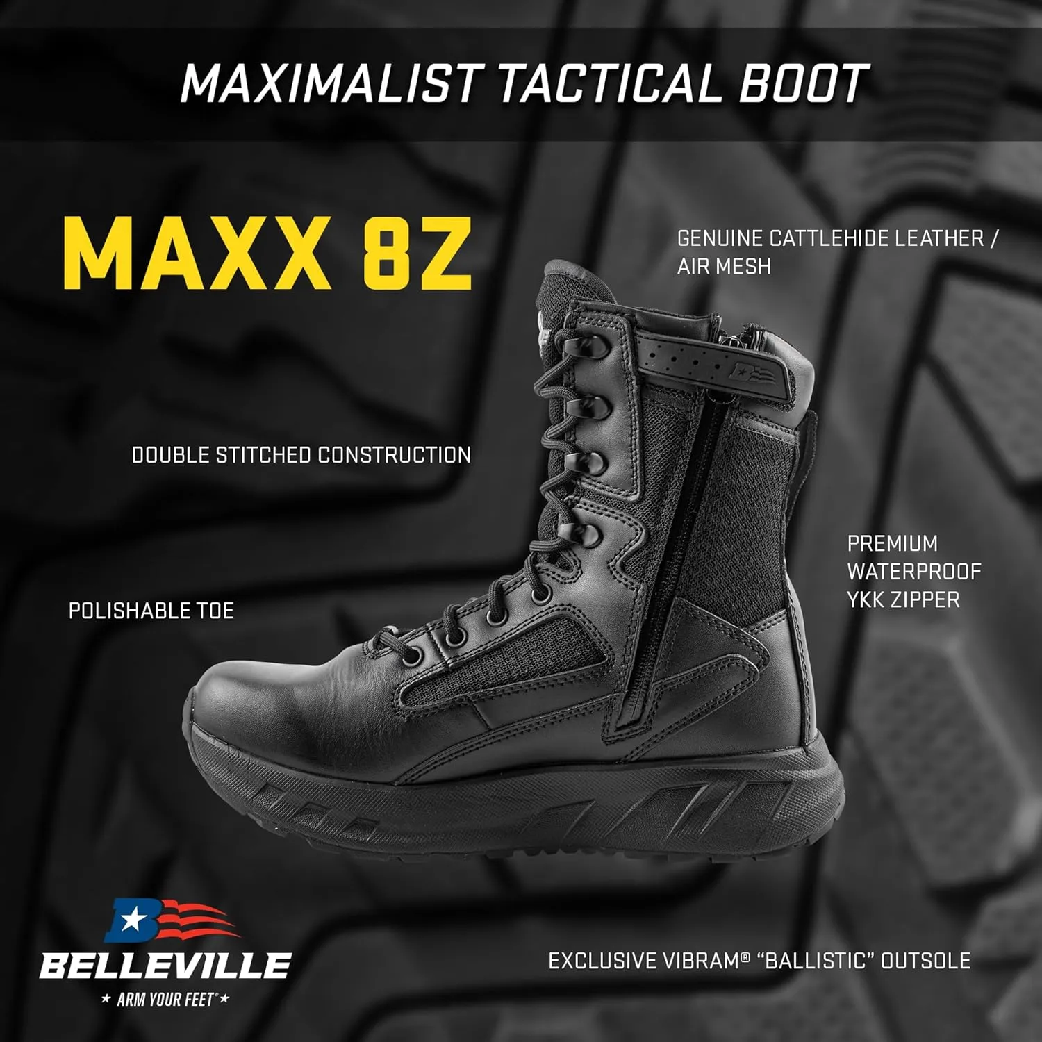 Tactical Research MAXX 8Z 8 Ultra-Cushioned Maximalist Black Tactical Boots for Men with Zipper - Designed for Police, EMS, and Security with Slip-Resistant Vibram Outsole