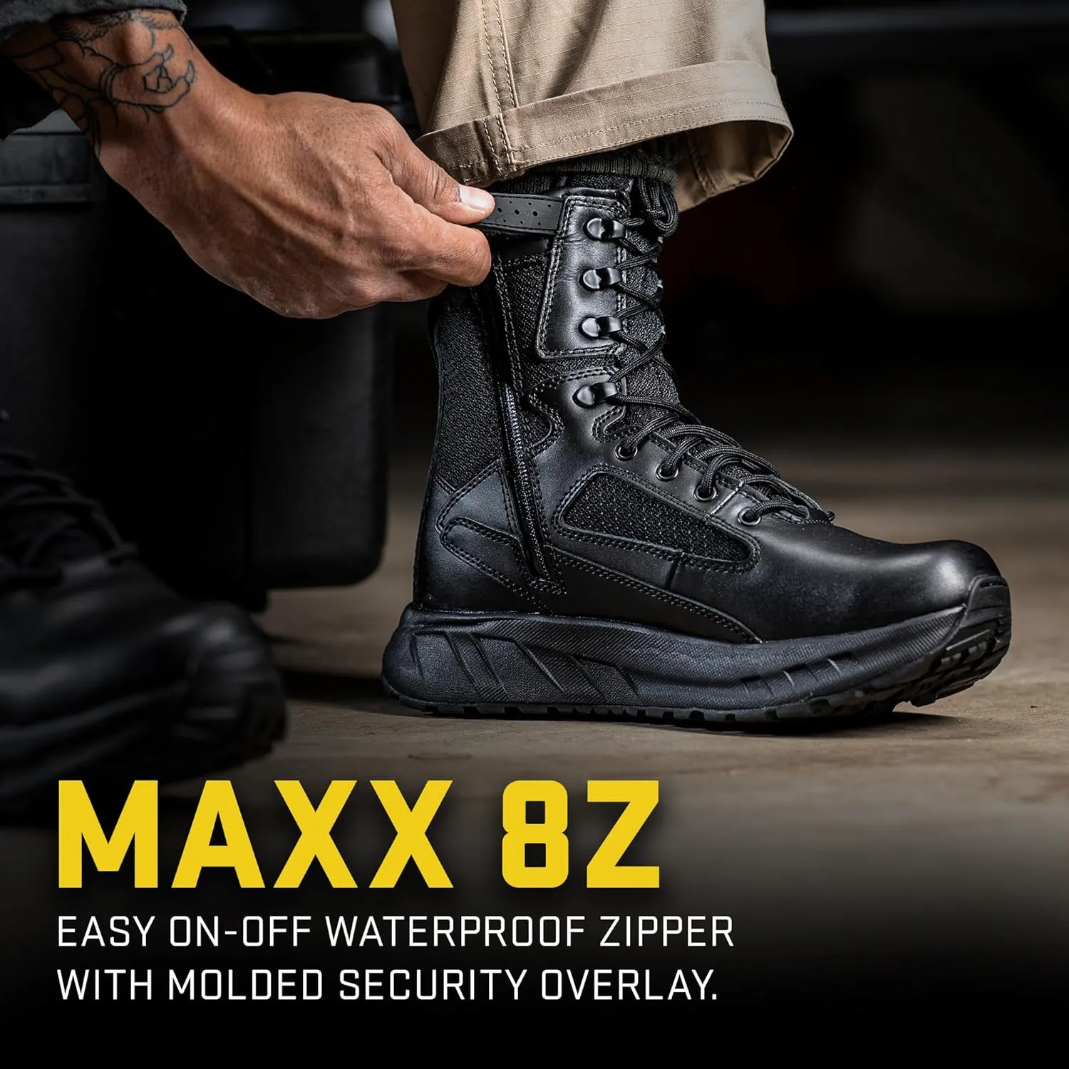 Tactical Research MAXX 8Z 8 Ultra-Cushioned Maximalist Black Tactical Boots for Men with Zipper - Designed for Police, EMS, and Security with Slip-Resistant Vibram Outsole