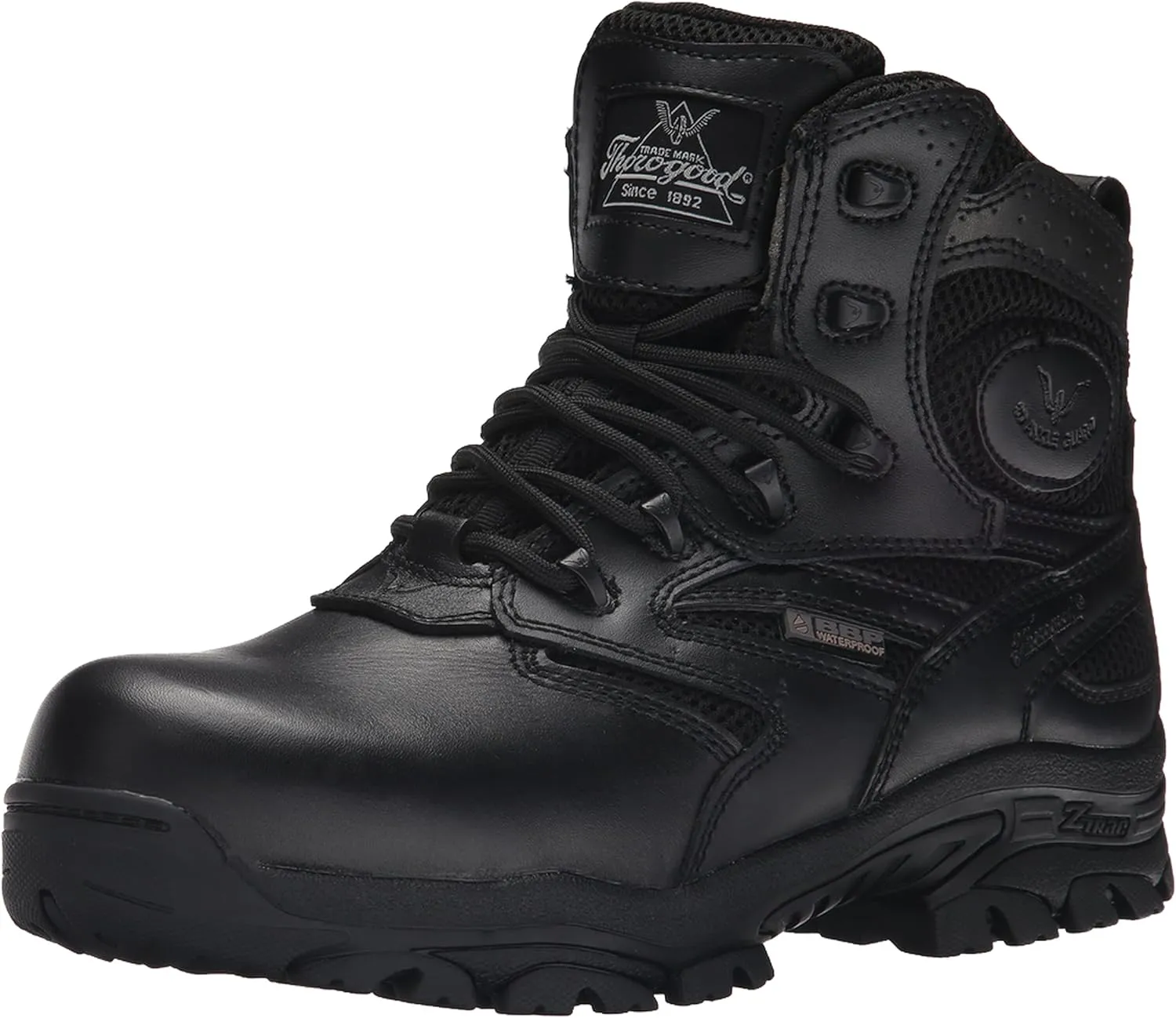 Thorogood Deuce 6 Waterproof Side-Zip Black Tactical Boots for Men and Women with Composite Safety Toe, Full-Grain Leather, and Slip-Resistant Outsole; BBP & EH Rated