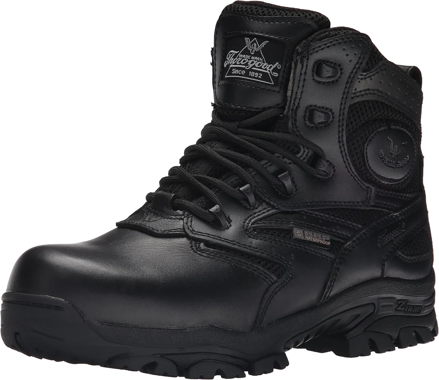 Thorogood Deuce 6 Waterproof Side-Zip Black Tactical Boots for Men and Women with Composite Safety Toe, Full-Grain Leather, and Slip-Resistant Outsole; BBP & EH Rated