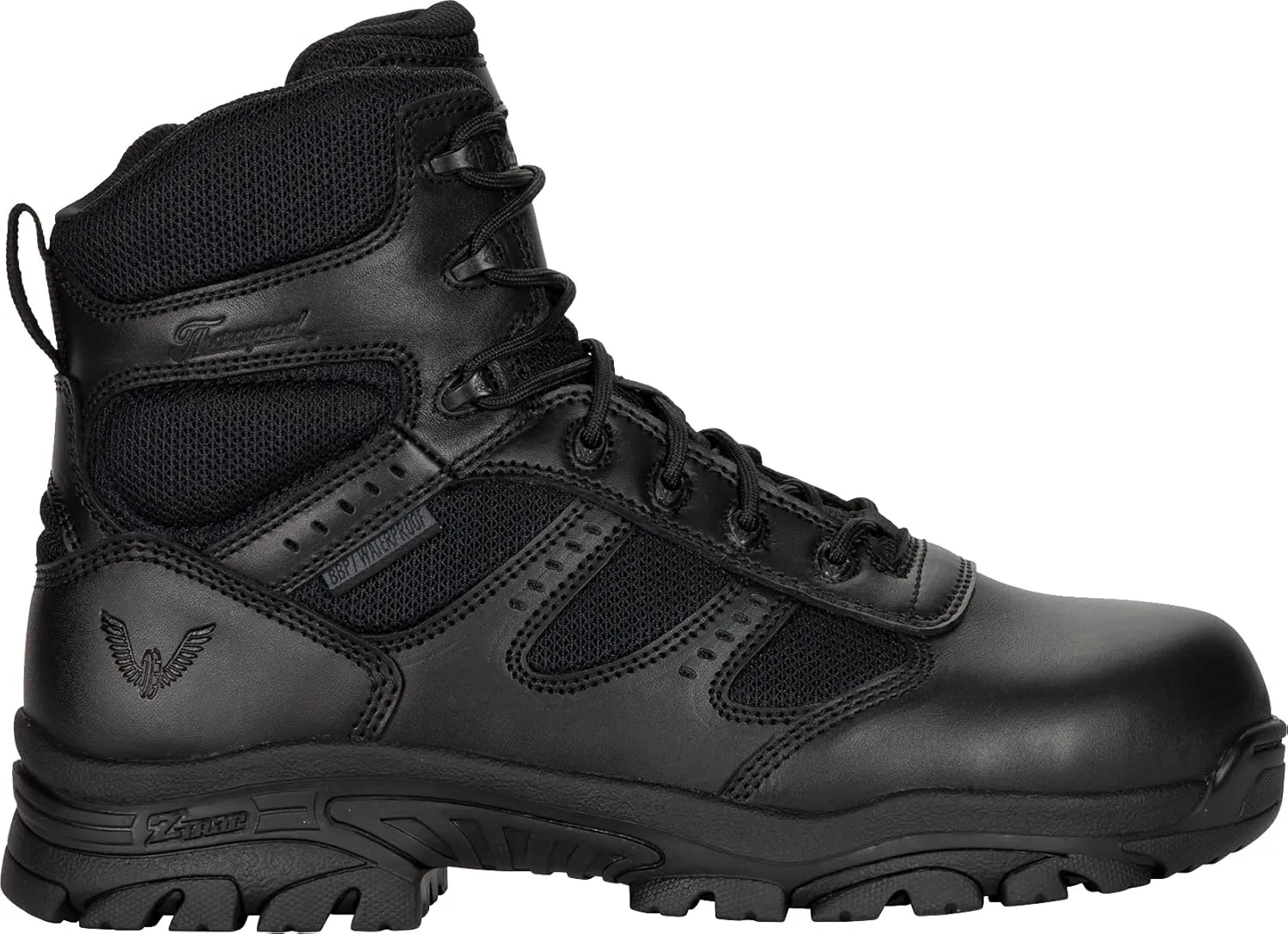 Thorogood Deuce 6 Waterproof Side-Zip Black Tactical Boots for Men and Women with Full-Grain Leather, Soft Toe, and Slip-Resistant Outsole; BBP & EH Rated