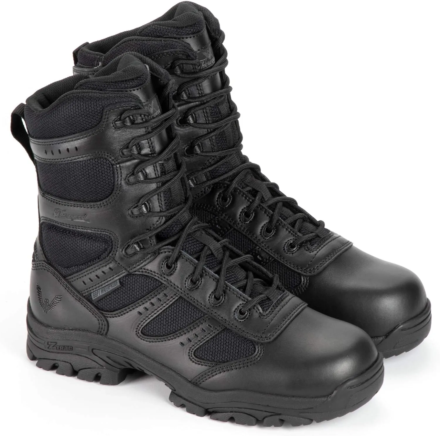 Thorogood Deuce 8 Waterproof Side-Zip Black Tactical Boots for Men and Women with Full-Grain Leather, Soft Toe, and Slip-Resistant Outsole; BBP & EH Rated