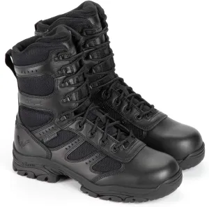 Thorogood Deuce 8 Waterproof Side-Zip Black Tactical Boots for Men and Women with Full-Grain Leather, Soft Toe, and Slip-Resistant Outsole; BBP & EH Rated